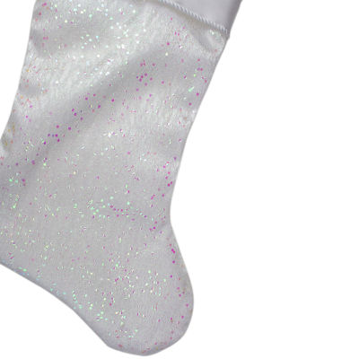 Northlight 22.25in White With Pink Iridescent Glitter  With Satin Cuff Christmas Stocking