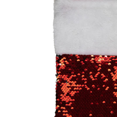 Northlight 19in Red And Silver Sequin  With White Faux Fur Cuff Christmas Stocking