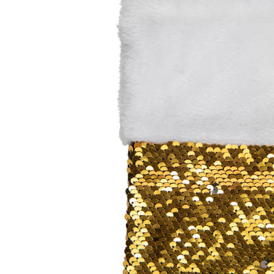 Northlight 19in Gold And Silver Sequin  With White Faux Fur Cuff Christmas Stocking