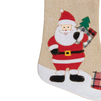 Northlight 19in Beige And Red Burlap Santa Christmas Stocking