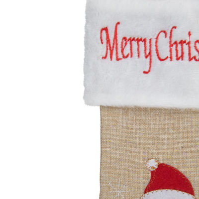 Northlight 19in Beige And Red Burlap Santa Christmas Stocking