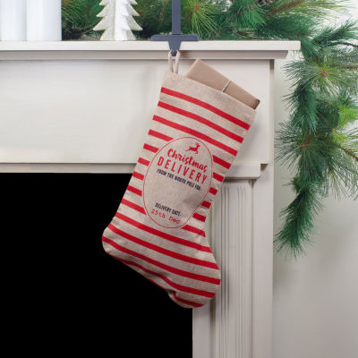 Northlight 19in Beige And Red Striped In Delivery With Loop Christmas Stocking