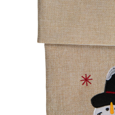 Northlight 19in Burlap Standing Snowman With A Tree And Snowflakes Christmas Stocking