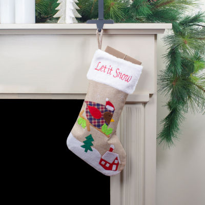 Northlight 19in Beige And Red Burlap "Let It Snow" Bird Christmas Stocking