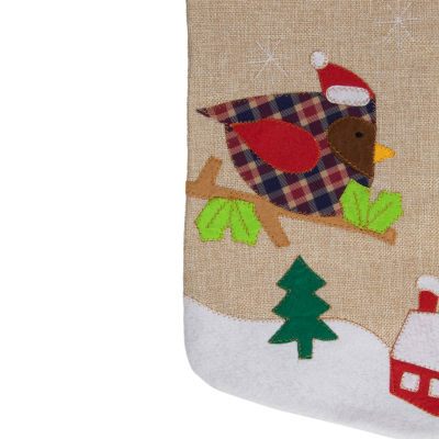 Northlight 19in Beige And Red Burlap "Let It Snow" Bird Christmas Stocking