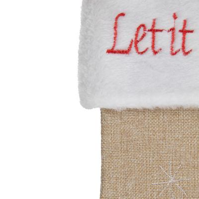 Northlight 19in Beige And Red Burlap "Let It Snow" Bird Christmas Stocking