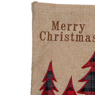 Northlight 19in Beige And Red Plaid Reindeer With Forest Trees Christmas Stocking