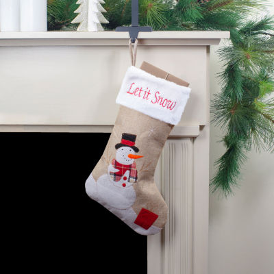 Northlight 19in Beige And Red Burlap "Let It Snow" Snowman Christmas Stocking