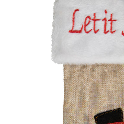 Northlight 19in Beige And Red Burlap "Let It Snow" Snowman Christmas Stocking