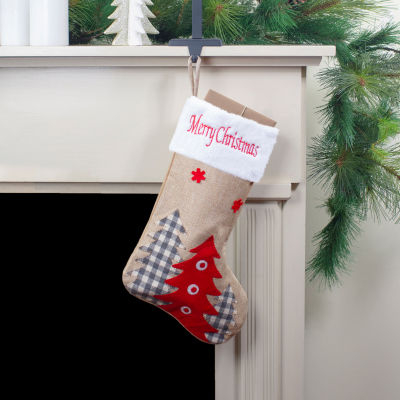 Northlight 19in Beige And Red Burlap Inhappy Holidaysin Forest Trees Christmas Stocking