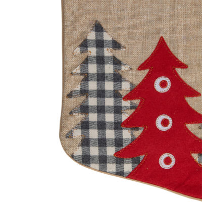 Northlight 19in Beige And Red Burlap Inhappy Holidaysin Forest Trees Christmas Stocking