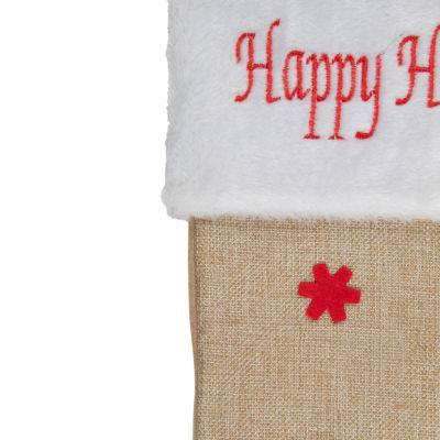 Northlight 19in Beige And Red Burlap Inhappy Holidaysin Forest Trees Christmas Stocking