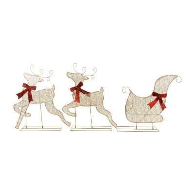 Northlight 3pc Led Lighted Reindeer And Sleigh Christmas Holiday Yard Art