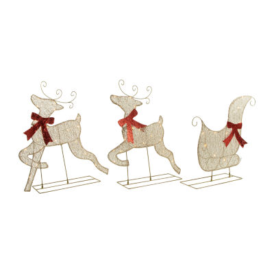 Northlight 3pc Led Lighted Reindeer And Sleigh Christmas Yard Art