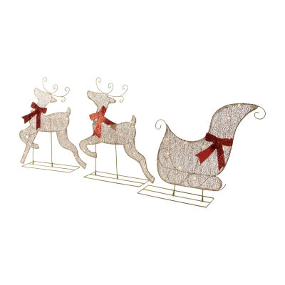 Northlight 3pc Led Lighted Reindeer And Sleigh Christmas Yard Art