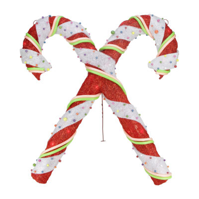 Northlight 26in Red And White Lighted Sisal Double Candy Cane Christmas Holiday Yard Art