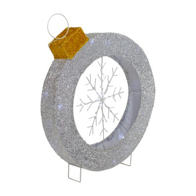 Northlight 20in Led Lighted Silver Tinsel Ornament With Snowflake Christmas Holiday Yard Art