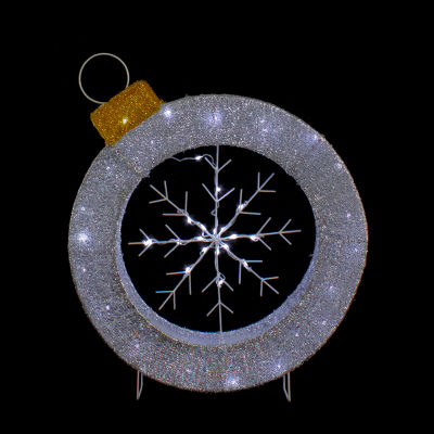 Northlight 20in Led Lighted Silver Tinsel Ornament With Snowflake Christmas Yard Art