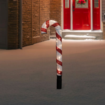 Northlight 31in Pre-Lit Red And Silver Striped Candy Cane Decor Christmas Yard Art