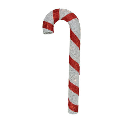 Northlight 31in Pre-Lit Red And Silver Striped Candy Cane Decor Christmas Yard Art