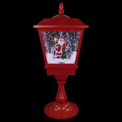 Northlight 25.25in Red Musical Santa Claus Snowing Table Top Christmas Street Lamp Lighted Round SnowGlobes