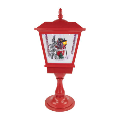 Northlight 25.25in Red Musical Santa Claus Snowing Table Top Christmas Street Lamp Lighted Round SnowGlobes