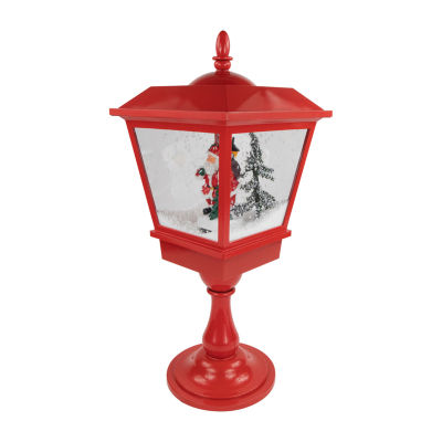 Northlight 25.25in Red Musical Santa Claus Snowing Table Top Christmas Street Lamp Lighted Round SnowGlobes