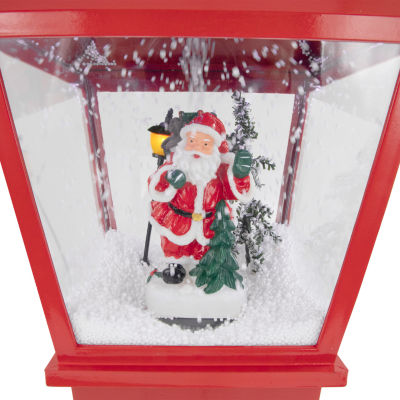 Northlight 25.25in Red Musical Santa Claus Snowing Table Top Christmas Street Lamp Lighted Round SnowGlobes