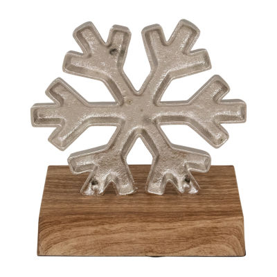 Northlight 6.25in Silver Snowflake With Wood Finish Base Christmas Stocking Holder
