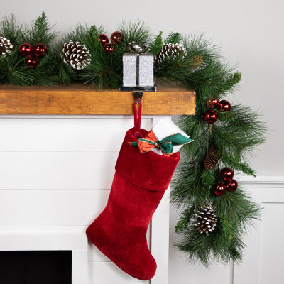 Northlight 6in Silver Glittered Gift Box With Bow Christmas Stocking Holders
