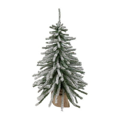 Northlight Potted Downswept Mini Village Medium Artificial Unlit 2 Foot Flocked Pine Christmas Tree