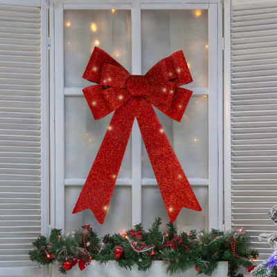 Northlight 24in Led Lighted Red Tinsel Bow Christmas Decoration Indoor Ribbon