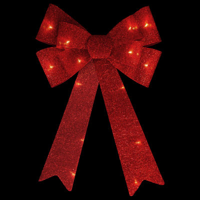 Northlight 24in Led Lighted Red Tinsel Bow Christmas Decoration Indoor Ribbon