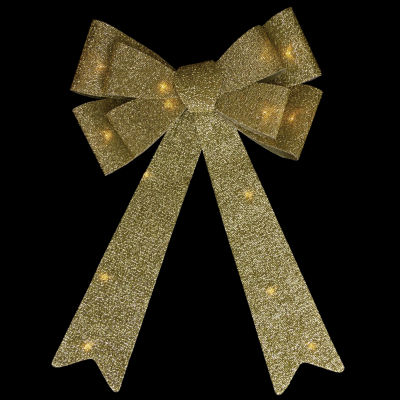 Northlight 24in Led Lighted Gold Tinsel Bow Christmas Decoration Indoor Ribbon