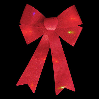 Northlight 16in Led Lighted Red Burlap Bow Christmas Decoration With Color Changing Lights Indoor Ribbon