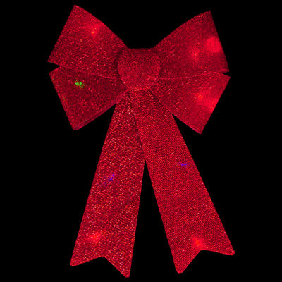 Northlight 17in Led Lighted Red Tinsel Bow Christmas Decoration With Color Changing Lights Indoor Ribbon