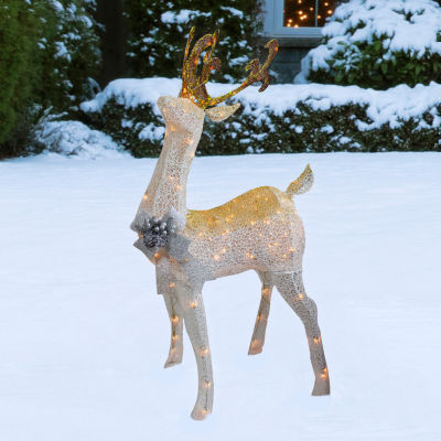 Northlight 48in White And Gold Lighted Standing Buck Decor Christmas Holiday Yard Art