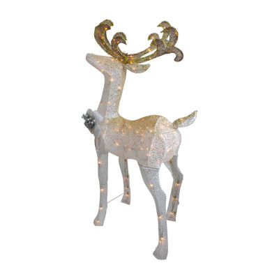 Northlight 48in White And Gold Lighted Standing Buck Decor Christmas Holiday Yard Art