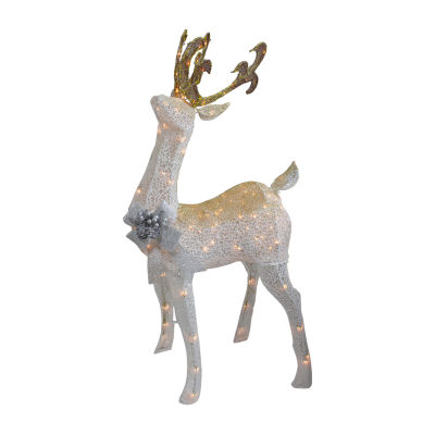 Northlight 48in White And Gold Lighted Standing Buck Decor Christmas Holiday Yard Art