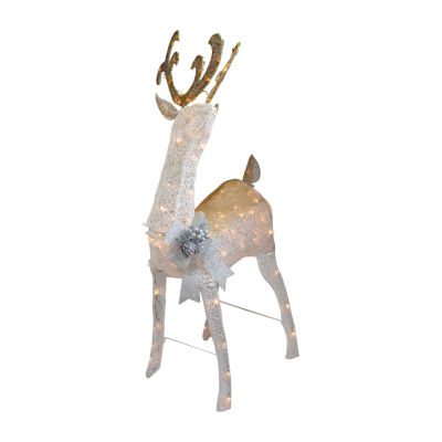 Northlight 48in White And Gold Lighted Standing Buck Decor Christmas Holiday Yard Art