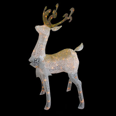 Northlight 48in White And Gold Lighted Standing Buck Decor Christmas Holiday Yard Art