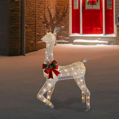 Northlight 60in Led Lighted Glitter Reindeer With Red Bow Christmas Holiday Yard Art