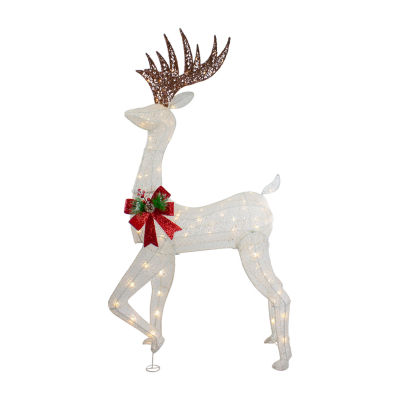 Northlight 60in Led Lighted Glitter Reindeer With Red Bow Christmas Holiday Yard Art