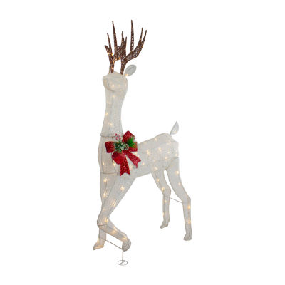 Northlight 60in Led Lighted Glitter Reindeer With Red Bow Christmas Yard Art