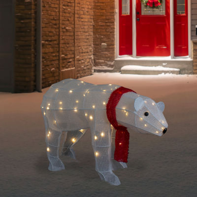 Northlight 18in Led Lighted Tinsel Polar Bear Christmas Yard Art