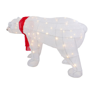 Northlight 18in Led Lighted Tinsel Polar Bear Christmas Yard Art