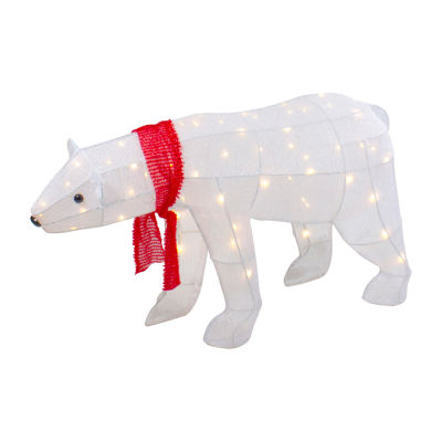 Northlight 18in Led Lighted Tinsel Polar Bear Christmas Yard Art