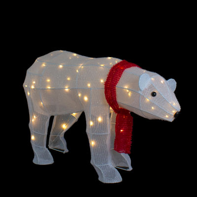 Northlight 18in Led Lighted Tinsel Polar Bear Christmas Yard Art