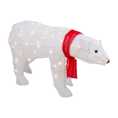 Northlight 18in Led Lighted Tinsel Polar Bear Christmas Yard Art