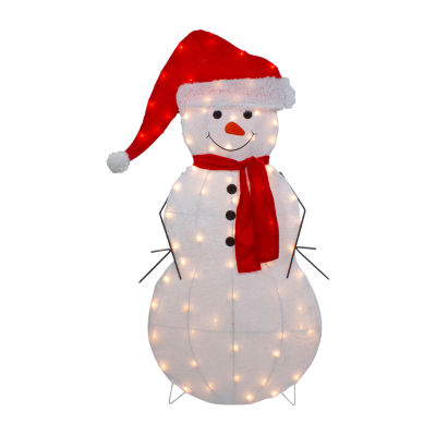 Northlight 42in Lighted 2d Chenille Snowman In Santa Hat Christmas Yard Art